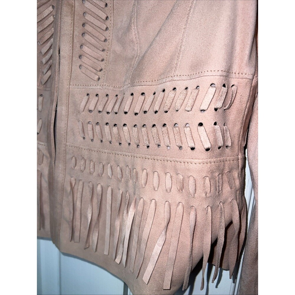 WHITE HOUSE BLACK MARKET Women Fringe Leather Suede Jacket Small Light Pink Boho - Picture 6 of 16